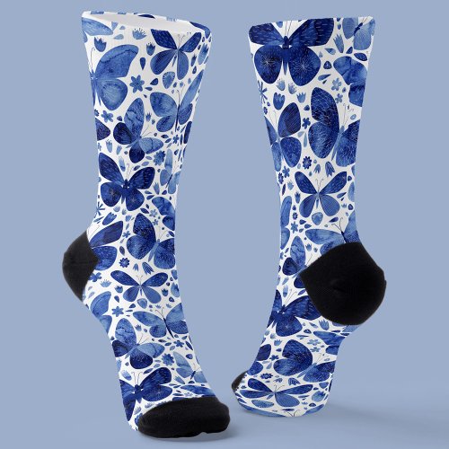Butterfly Watercolor Blue Socks