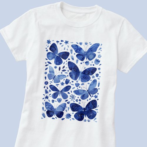 Butterfly Watercolor Blue T_Shirt