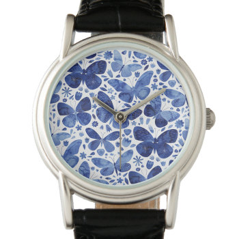 Butterfly Watercolor Blue Watch by Squirrell at Zazzle
