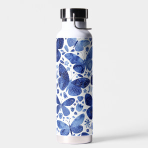 Butterfly Watercolor Blue Water Bottle