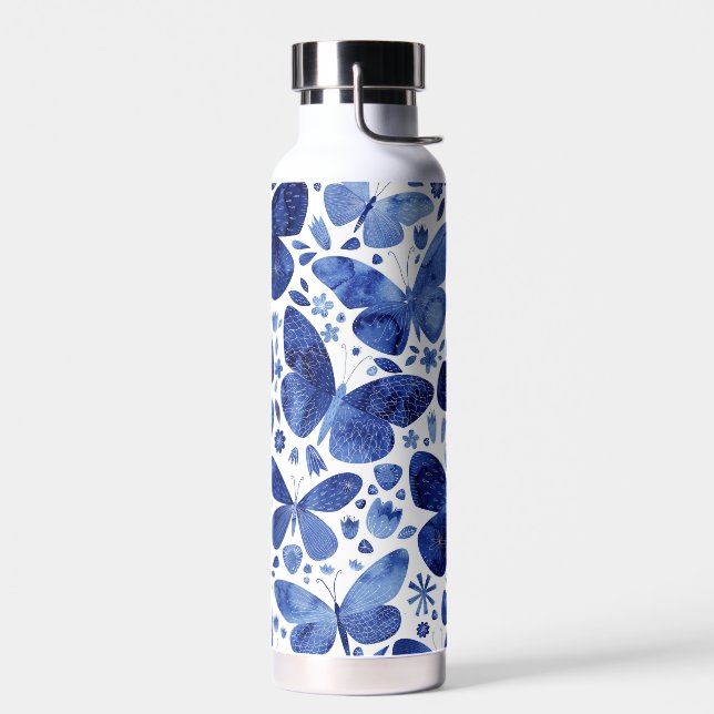 Butterfly Watercolor Blue Water Bottle (Left)