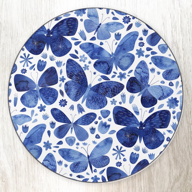Butterfly Watercolor Blue Wireless Charger (Blue and white butterfly pattern wireless charger)