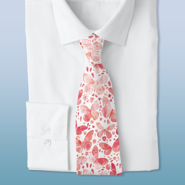 Butterfly Watercolor Blush Pink Neck Tie