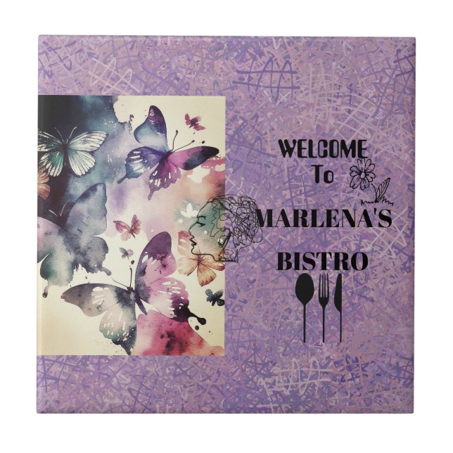 Butterfly Watercolor Ceramic Tile (Front)