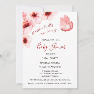 Butterfly Watercolor Cherry Blossom Baby Shower Invitation