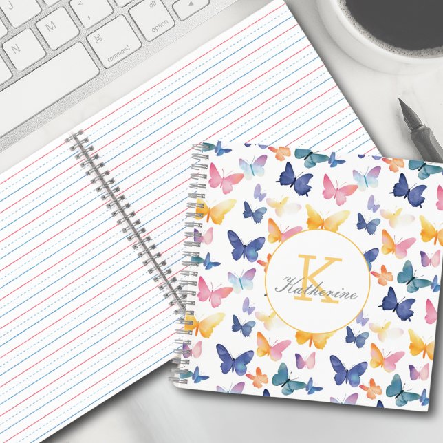 Butterfly Watercolor Colorful Pattern Custom Name  Notebook (Creator Uploaded)