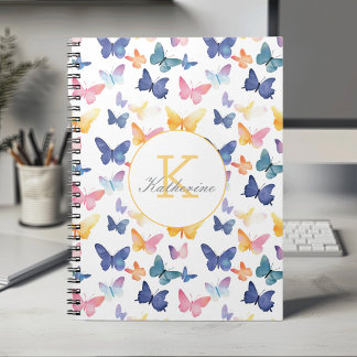 Butterfly Watercolor Colorful Pattern Custom Name  Notebook