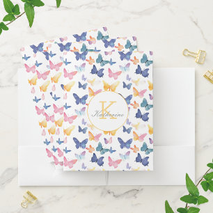 Butterfly Watercolor Colorful Pattern Custom Name  Pocket Folder