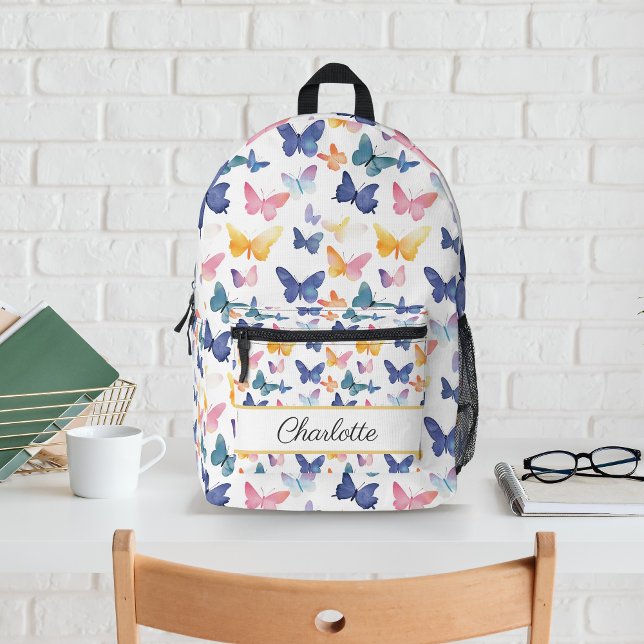 Butterfly Watercolor Colorful Pattern Custom Name  Printed Backpack (Creator Uploaded)