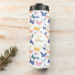 Butterfly Watercolor Colorful Pattern Custom Name  Thermal Tumbler