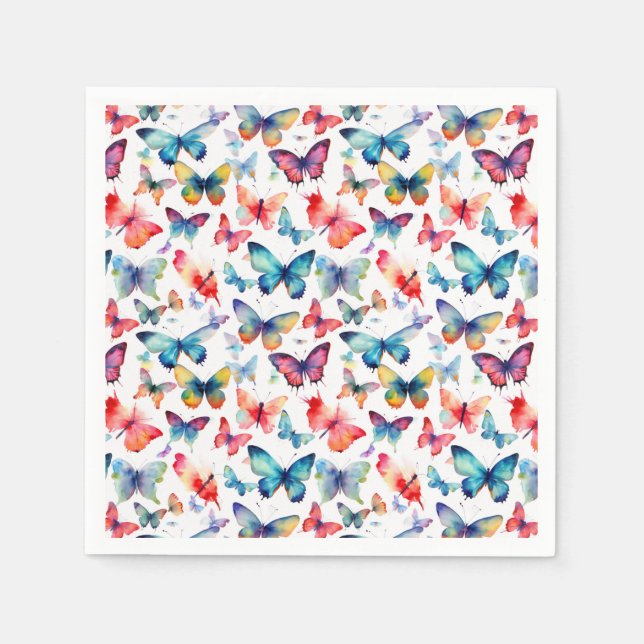 Butterfly Watercolor Colorful Summer Pattern Napkins (Front)