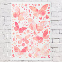 Butterfly Watercolor Coral Peach Pink Metal Print