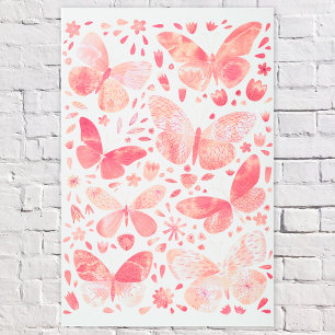 Butterfly Watercolor Coral Peach Pink Metal Print
