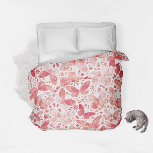 Butterfly Watercolor Coral Pink Duvet Cover
