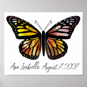 Butterfly Watercolor CUSTOM BABY NAME BIRTHDATE Poster
