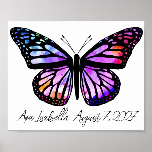 Butterfly Watercolor CUSTOM BABY NAME BIRTHDATE Poster