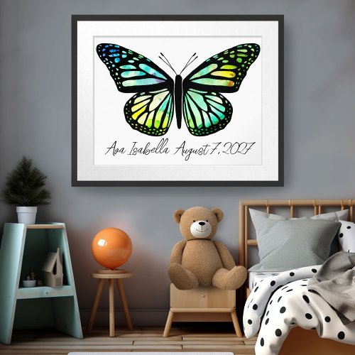 Butterfly Watercolor CUSTOM BABY NAME BIRTHDATE Poster
