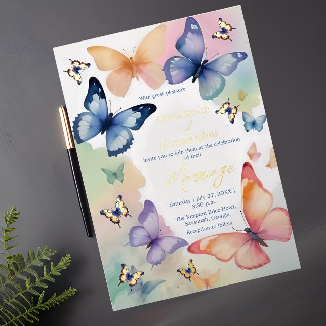 Butterfly Watercolor Gold foil Invitation (Creator Uploaded)