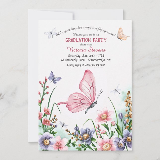 Butterfly Watercolor Graduation Invitation (Front)