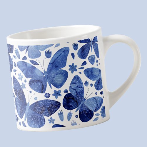 Butterfly Watercolor Indigo Blue Espresso Cup