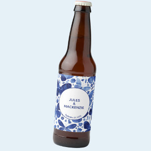 Butterfly Watercolor Indigo Blue Wedding Beer Bottle Label