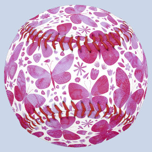 Butterfly Watercolor Magenta Pink Baseball
