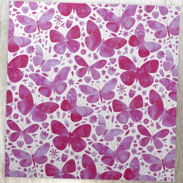 Butterfly Watercolor Magenta Pink Cloth Napkin (Magenta pink and white watercolor butterfly pattern cloth napkin)
