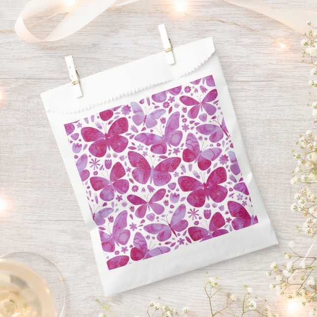 Butterfly Watercolor Magenta Pink Favor Bag (Clipped)