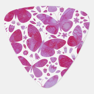 Butterfly Watercolor Magenta Pink Guitar Pick
