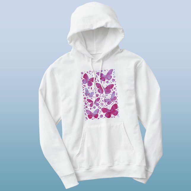 Butterfly Watercolor Magenta Pink Hoodie (Magenta hot pink watercolor buttferfly hoodie)