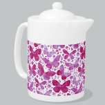 Butterfly Watercolor Magenta Pink Teapot<br><div class="desc">Magenta pink and white watercolor butterfly painting. Original art by Nic Squirrell. A pretty and vibrant pattern.</div>