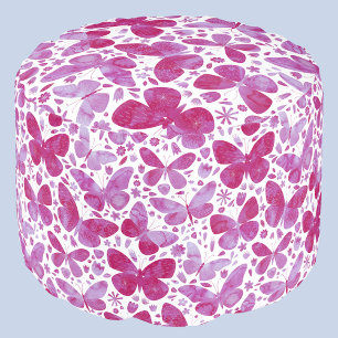 Butterfly Watercolor Modern Pink Pouf