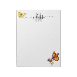 Butterfly Watercolor Monogram Name Notepad