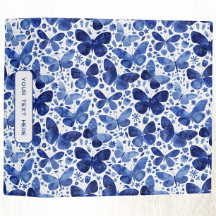Butterfly Watercolor Pattern Blue White 3 Ring Binder