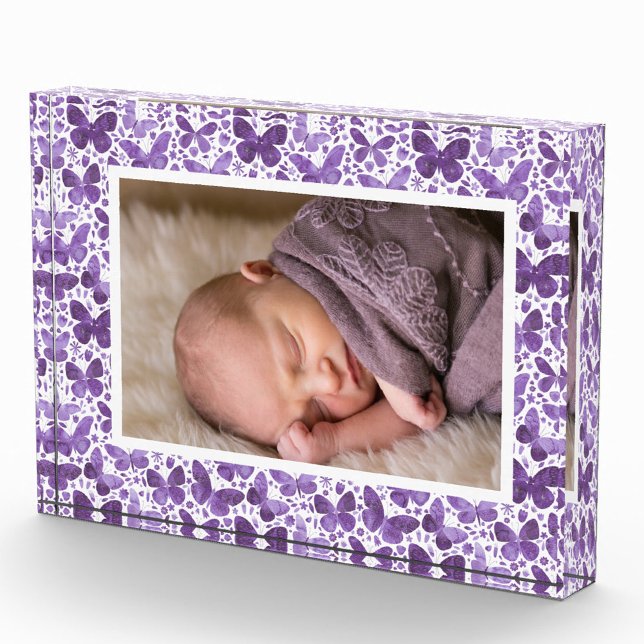 Butterfly Watercolor Pattern Photo Block (Purple watercolor butterfly pattern acrylic photo block)