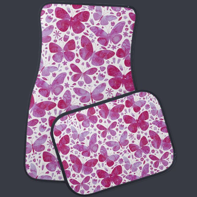 Butterfly Watercolor Pattern Pink Car Floor Mat (Watercolor butterfly art unique car floor mats)