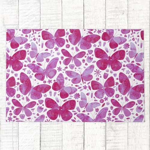 Butterfly Watercolor Pattern Pink Doormat