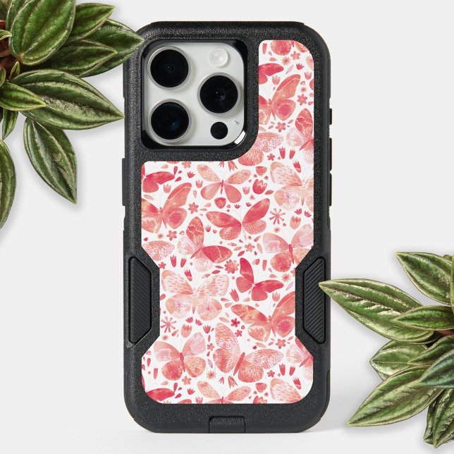 Butterfly Watercolor Peach Pink iPhone 15 Pro Case (Watercolor butterfly patter peach blush coral pink and white cell phone case)