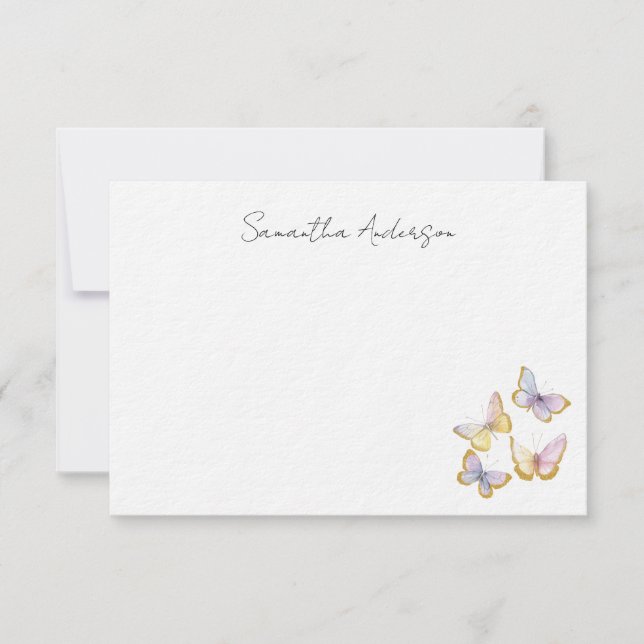 Butterfly Watercolor Personalized Flat Note Card (Front)