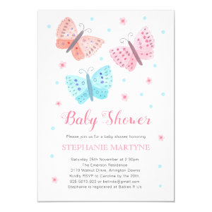 Butterfly Watercolor Pink Aqua Baby Shower Invitation