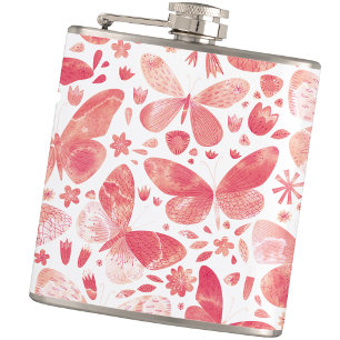 Butterfly Watercolor Pink Flask
