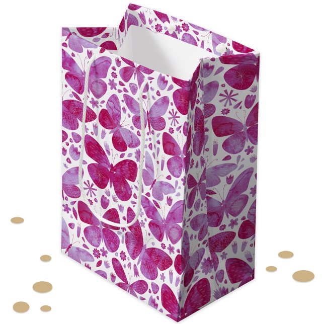 Butterfly Watercolor Pink Medium Gift Bag (Hot magenta pink watercolor butterfly pattern gift bag)