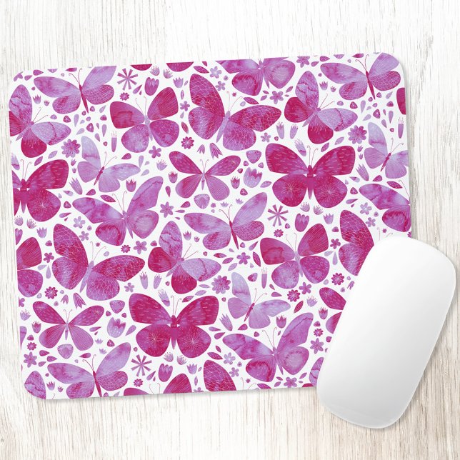 Butterfly Watercolor Pink Mouse Pad (Pink watercolor butterfly pattern  art mousemat)