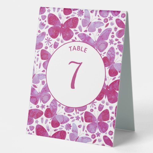 Butterfly Watercolor Pink Number Table Tent Sign