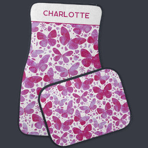 Butterfly Watercolor Pink Personalized Car Floor Mat