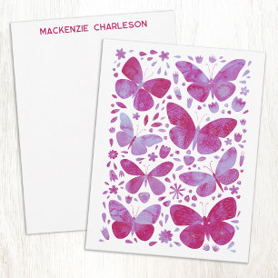 Butterfly Watercolor Pink Personalized Note Card