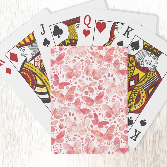 Butterfly Watercolor Pink Playing Cards (Blush pink watercolor butterfly pattern playing cards)