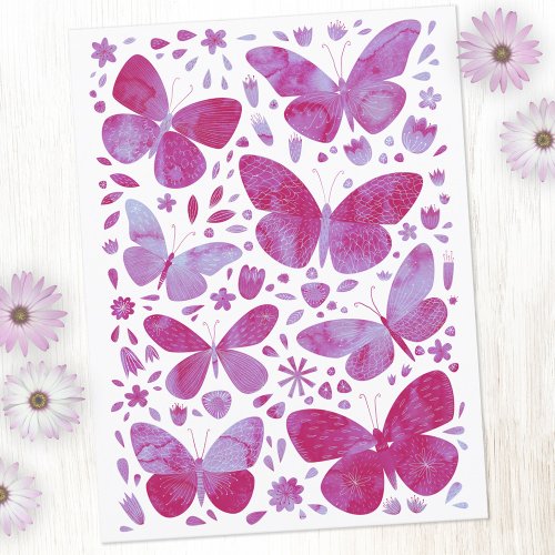 Butterfly Watercolor Pink Postcard