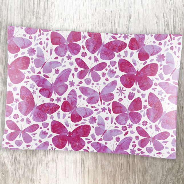 Butterfly Watercolor Pink Trinket Trays (Hot magenta pink and white watercolor butterfly pattern trinket tray)