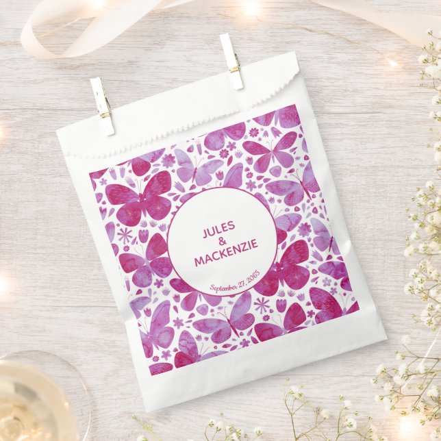 Butterfly Watercolor Pink Wedding Favor Bag (Clipped)
